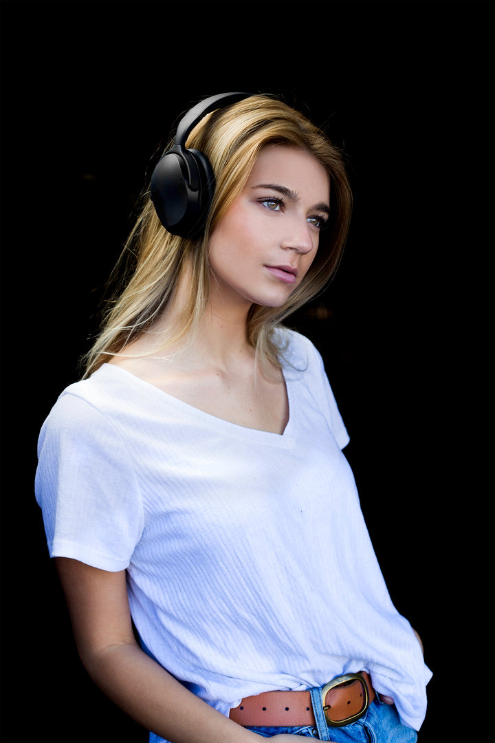 Wicked Audio Hum 1000 headphones on model