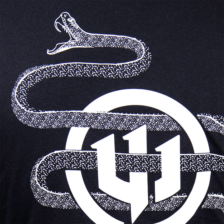 Wicked Audio snake logo shirt closeup