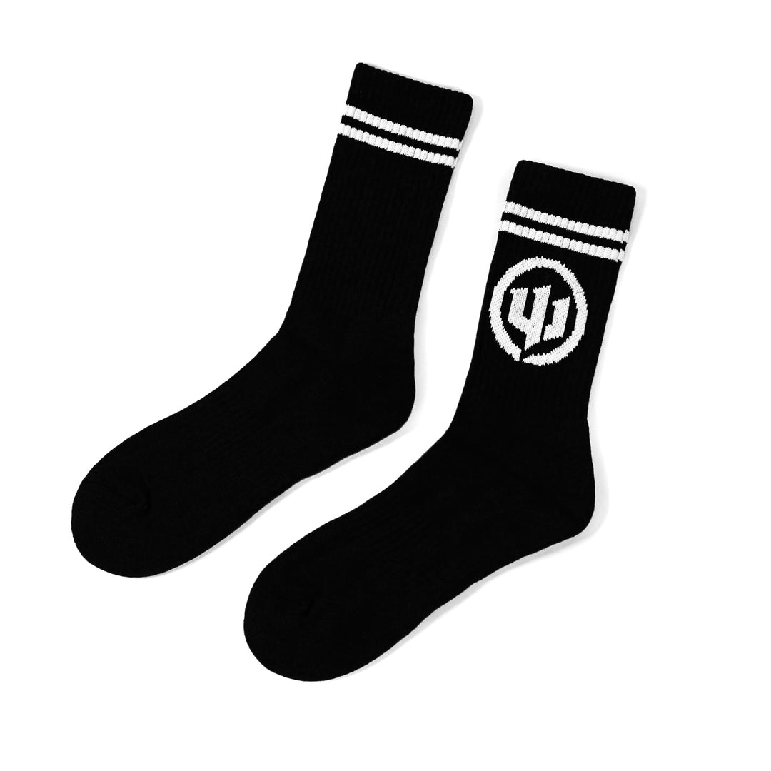 a pair of striped wicked socks